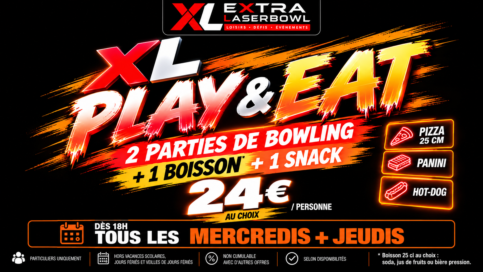 XL PLAY & EAT – 2 parties de bowling + boisson + snack à 24 €